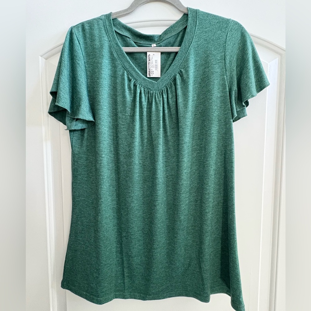 Green V-Neck Women's Top